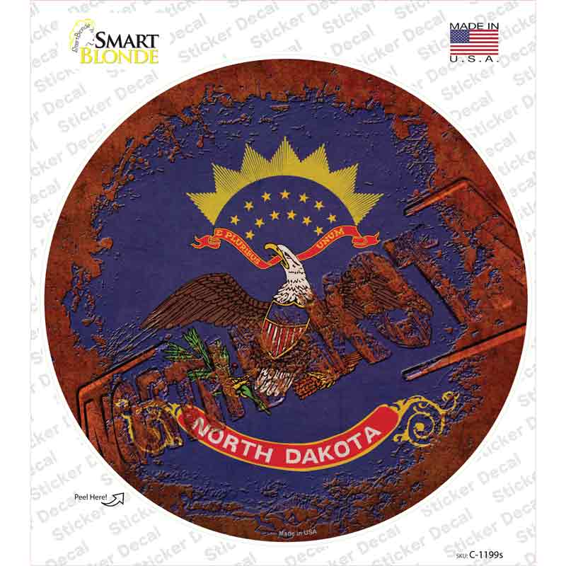 North Dakota Rusty Stamped Novelty Circle Sticker Decal Small