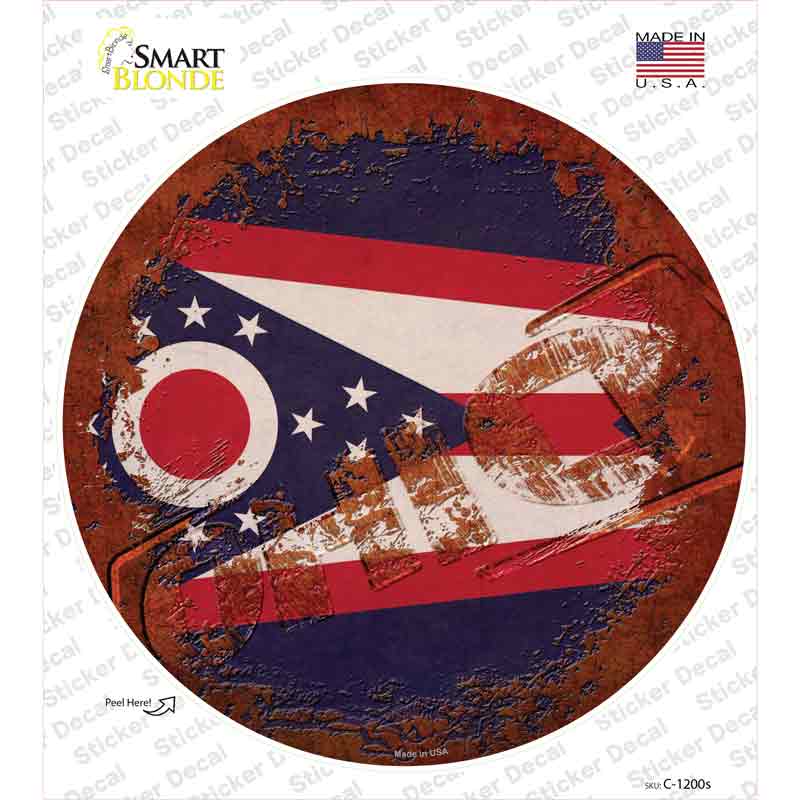 Ohio Rusty Stamped Novelty Circle Sticker Decal Small