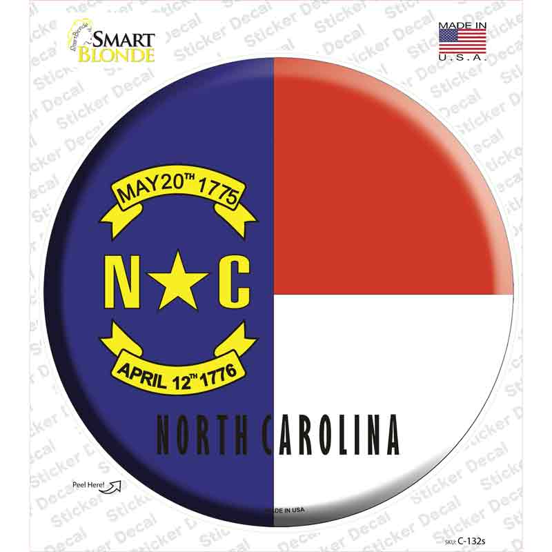 North Carolina State Flag Novelty Circle Sticker Decal Small