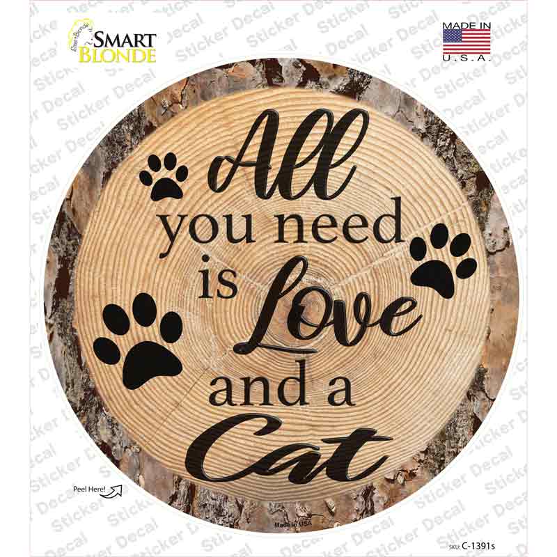 Love and a Cat Novelty Circle Sticker Decal Small