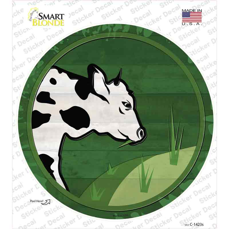 Cow Eating Grass Novelty Circle Sticker Decal Small