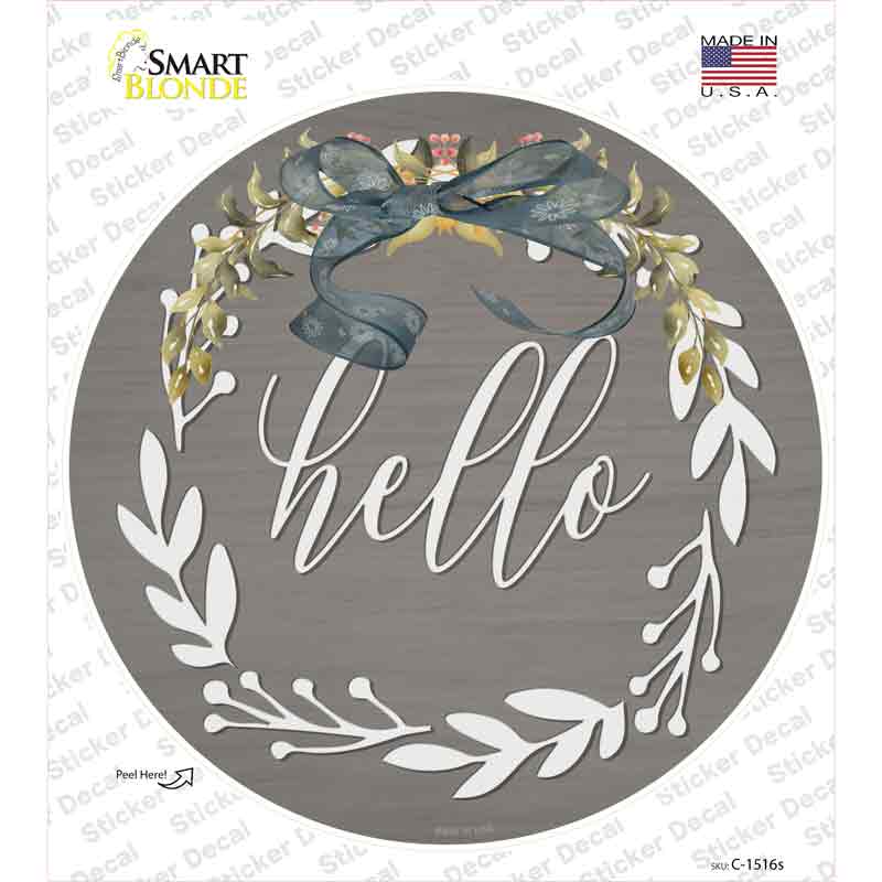 Hello Wreath Novelty Circle Sticker Decal Small