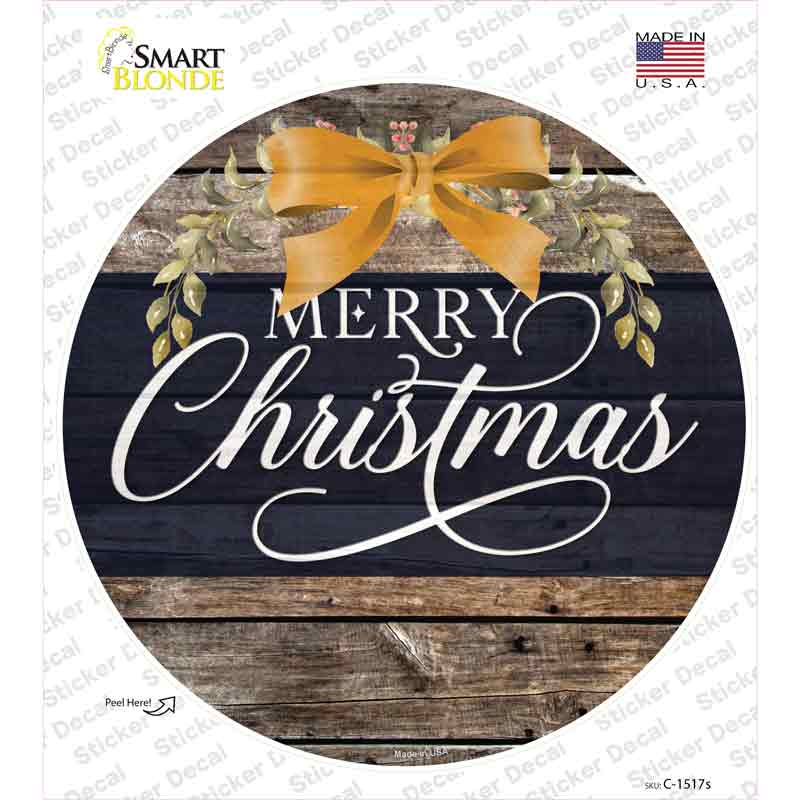 Merry Christmas Yellow Bow Novelty Circle Sticker Decal Small