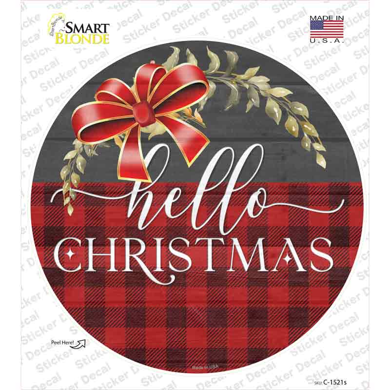 Hello Christmas Plaid Novelty Circle Sticker Decal | Smart Blonde