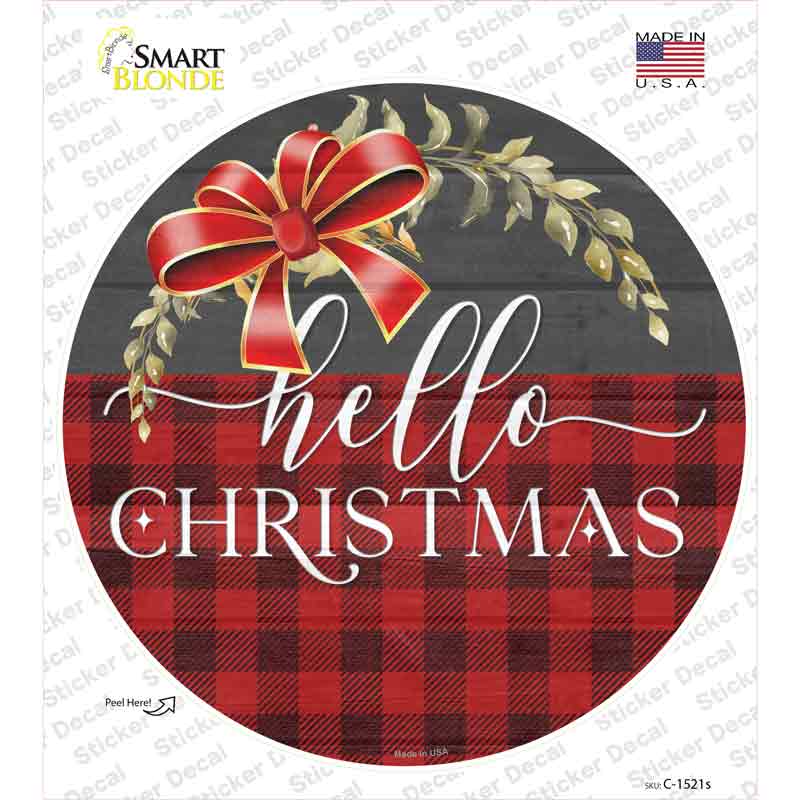 Hello Christmas Plaid Novelty Circle Sticker Decal Small