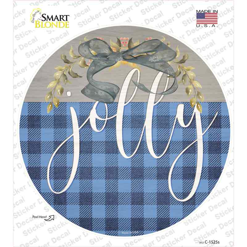 Jolly Blue Plaid Novelty Circle Sticker Decal Small