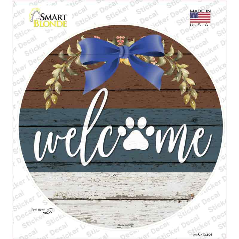 Welcome Paw Wreath Novelty Circle Sticker Decal Small