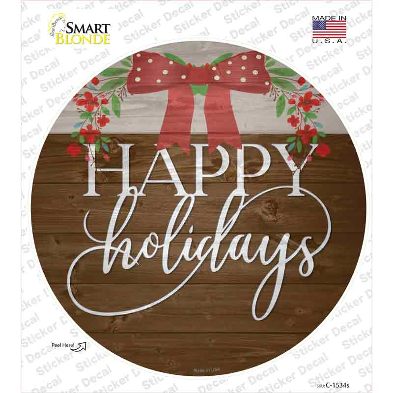 Happy Holidays Bow Wreath Novelty Circle Sticker Decal Small