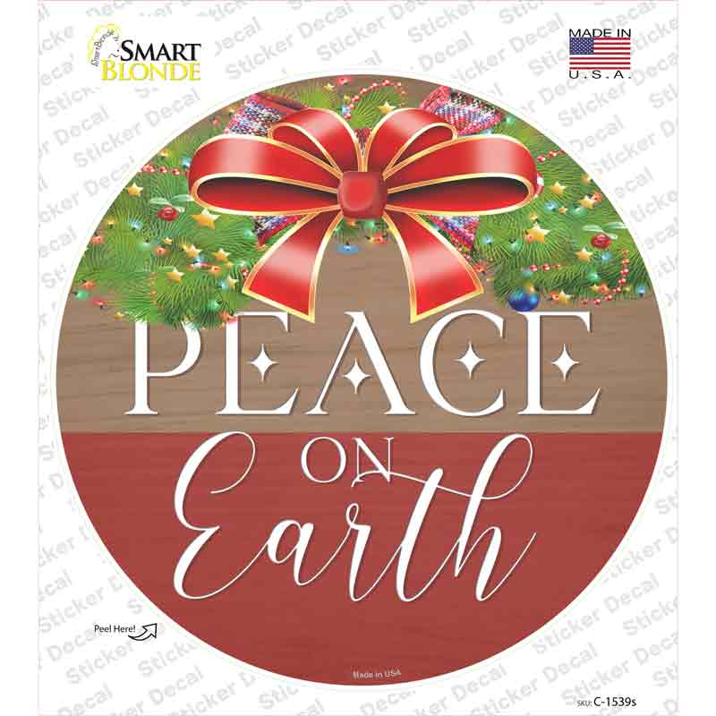 Peace On Earth Bow Wreath Novelty Circle Sticker Decal Small