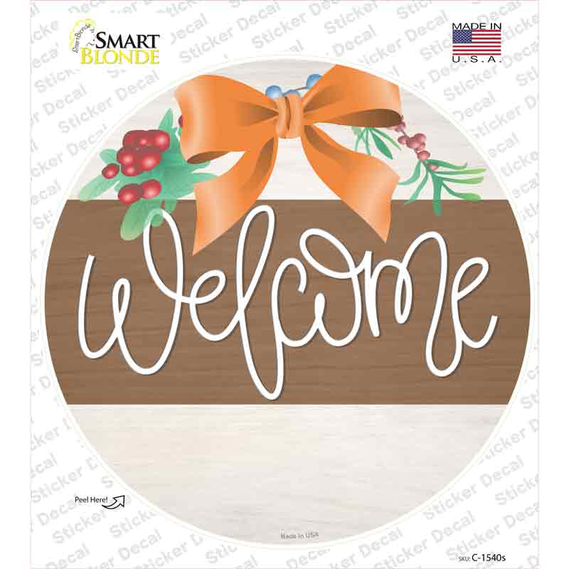 Welcome Bow Wreath Novelty Circle Sticker Decal Small