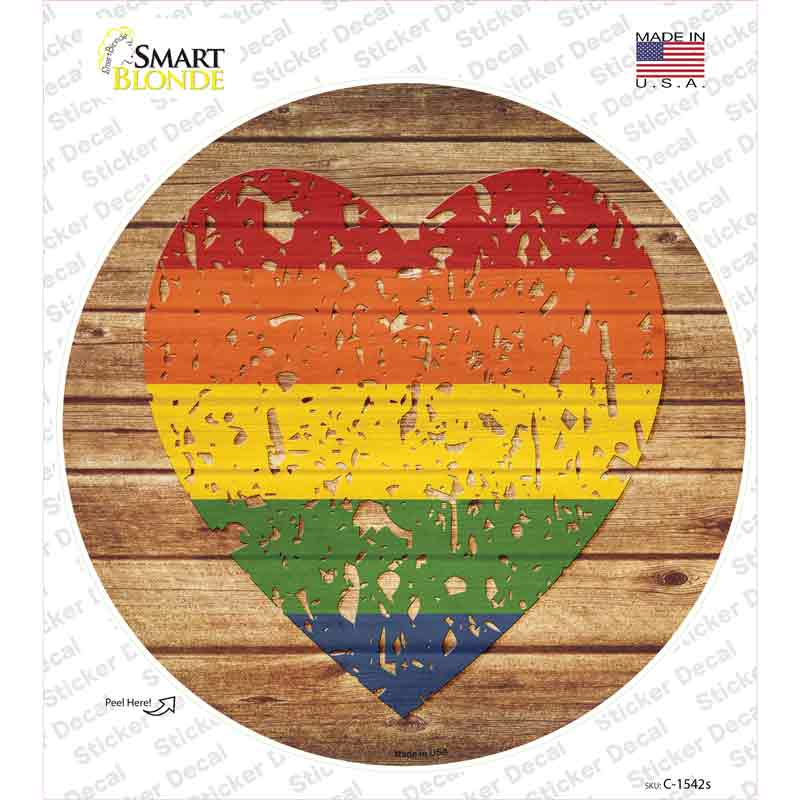 Distressed Heart Rainbow Novelty Circle Sticker Decal Small