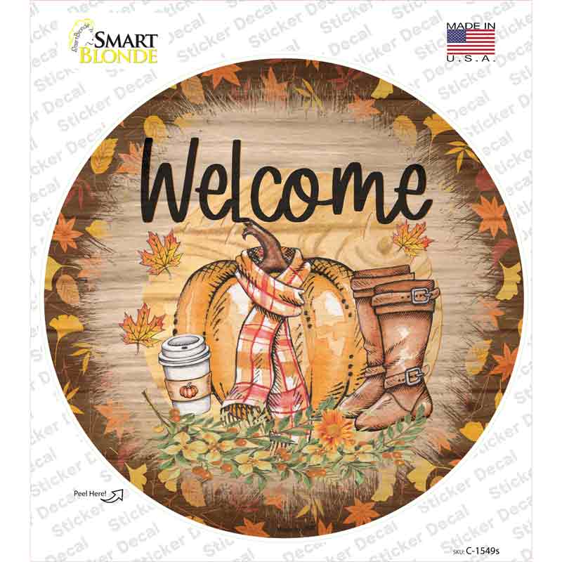 Welcome Pumpkin Novelty Circle Sticker Decal Small