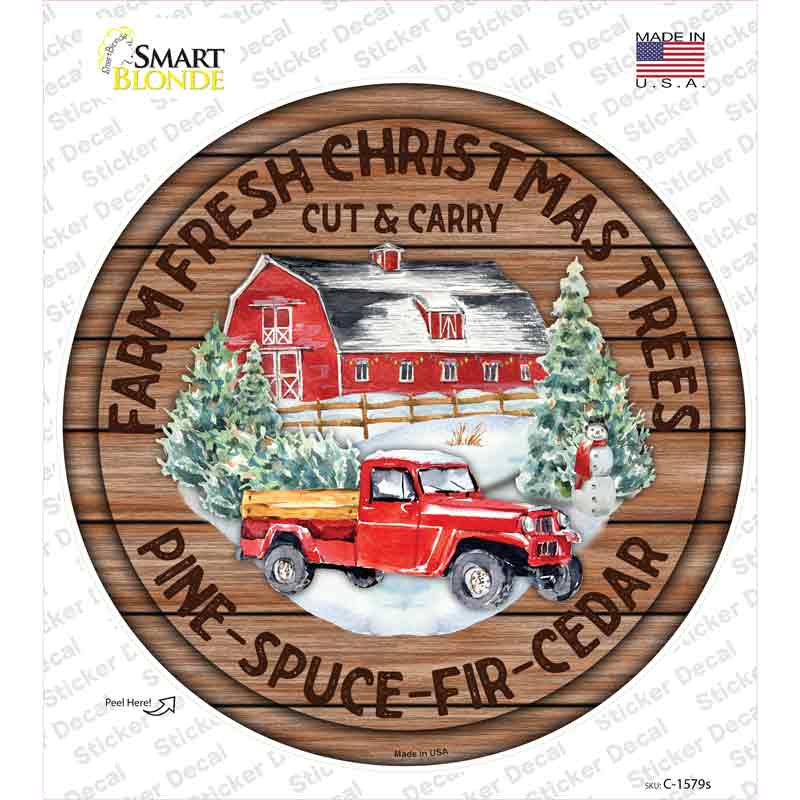 Farm Fresh Christmas Trees Red Novelty Circle Sticker Decal Small