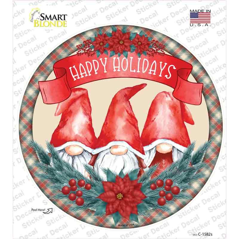 Happy Holidays Gnomes Novelty Circle Sticker Decal Small