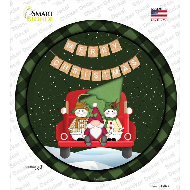 Merry Christmas Truck Novelty Circle Sticker Decal