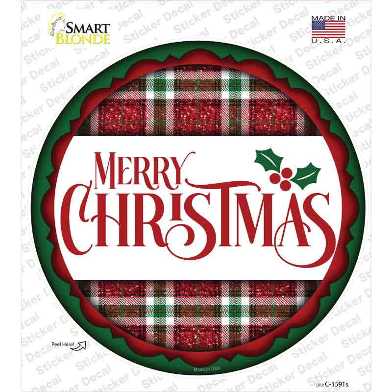 Merry Christmas Red and Green Novelty Circle Sticker Decal Small