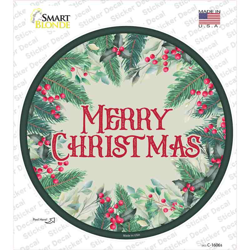 Merry Christmas Red Berries Novelty Circle Sticker Decal Small