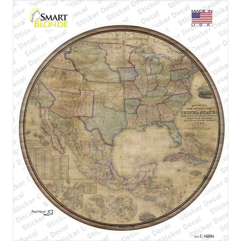 United States Map Novelty Circle Sticker Decal Small