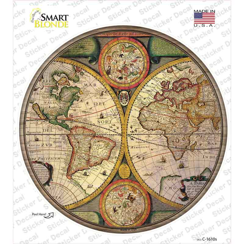 World Hemispheres Map Novelty Circle Sticker Decal Small