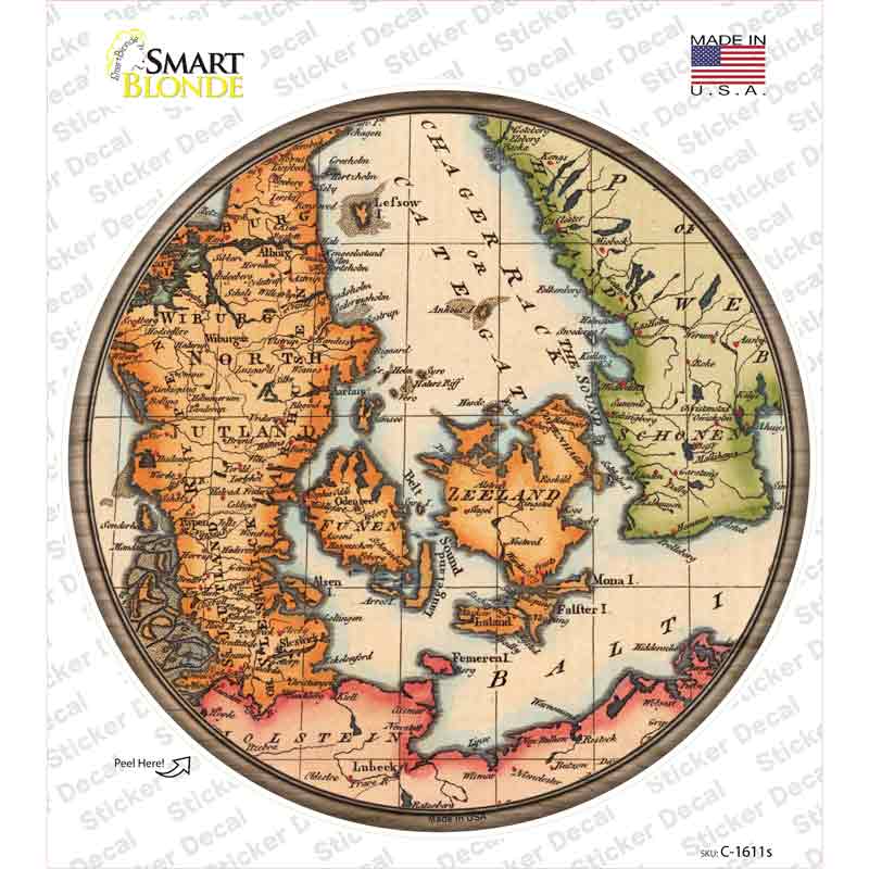 Denmark Map Novelty Circle Sticker Decal Small