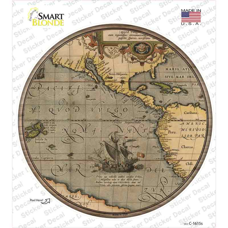 Pacific Ocean Map Novelty Circle Sticker Decal Small