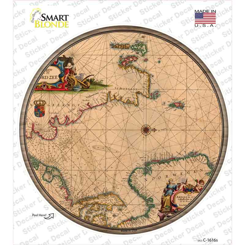 North Sea Map Novelty Circle Sticker Decal Small