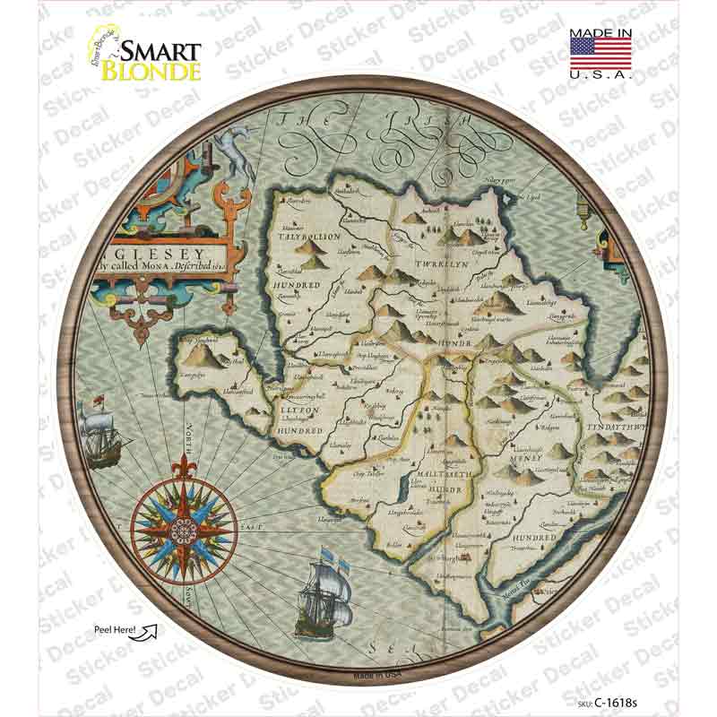 Isle of Anglesey Map Novelty Circle Sticker Decal Small