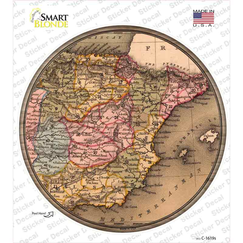 Spain Map Novelty Circle Sticker Decal Small