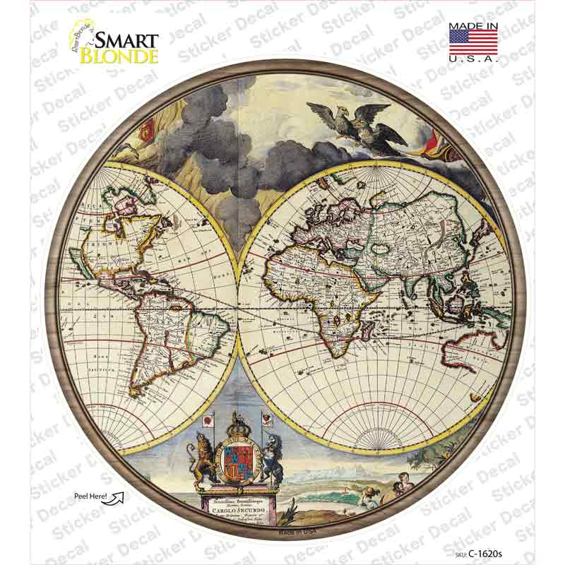 World Map Novelty Circle Sticker Decal Small