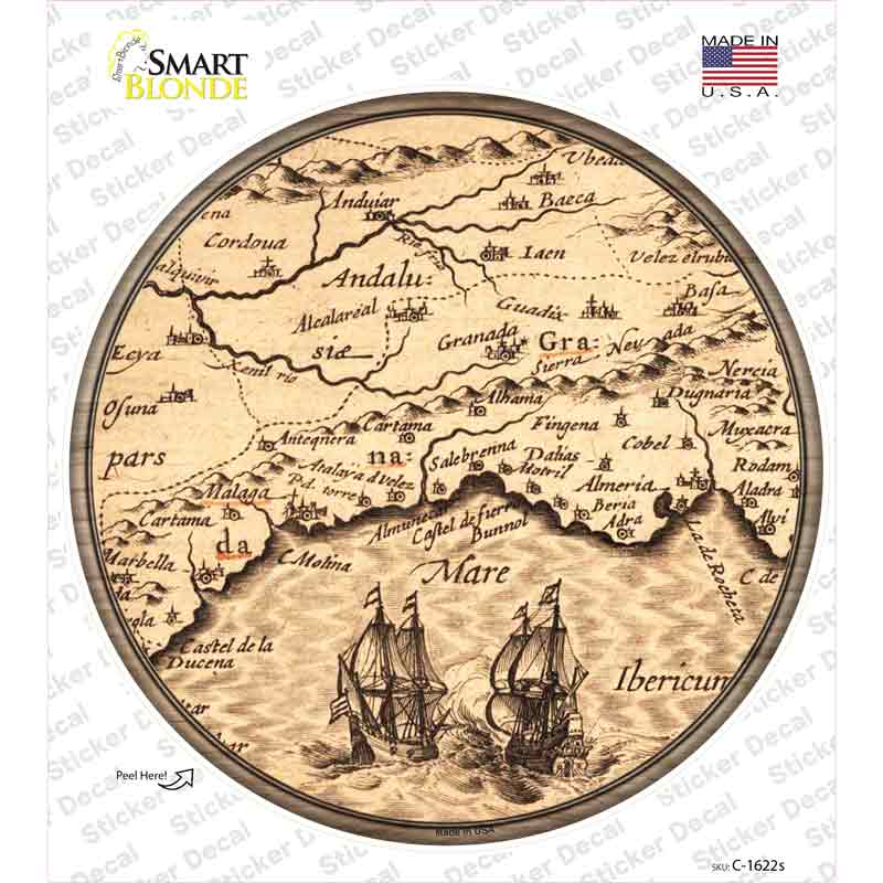 Southern Spain Map Novelty Circle Sticker Decal Small