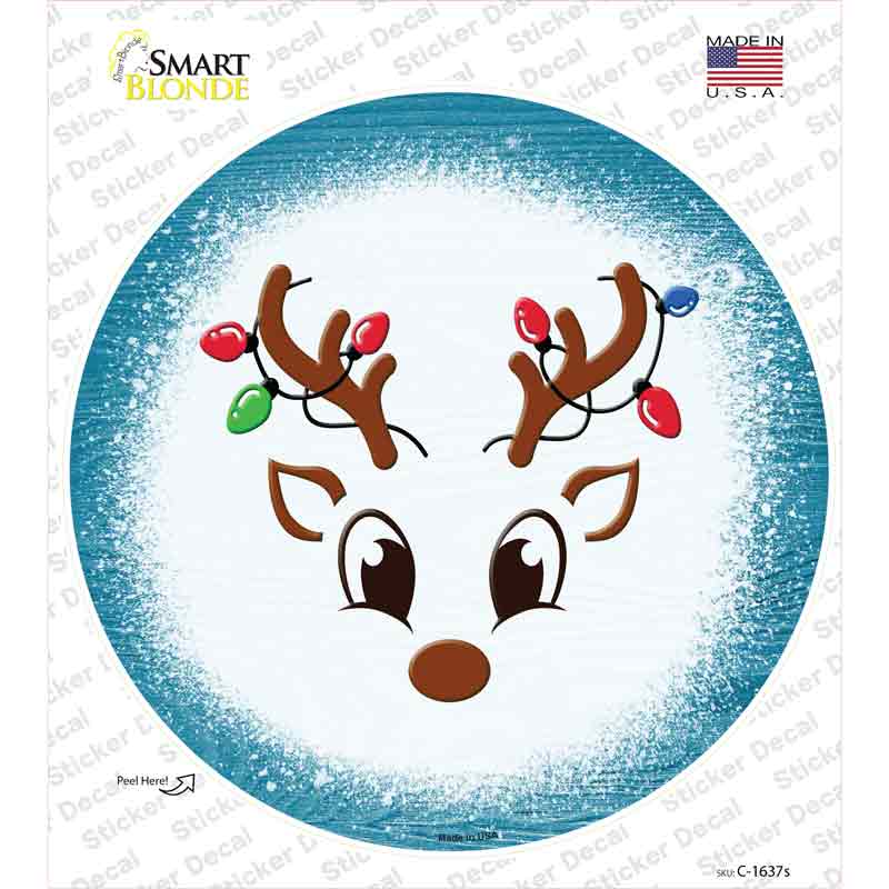 Blue Reindeer Face Novelty Circle Sticker Decal Small