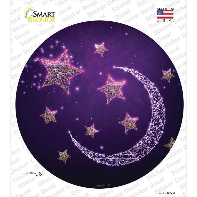 Moon and Stars Novelty Circle Sticker Decal Small