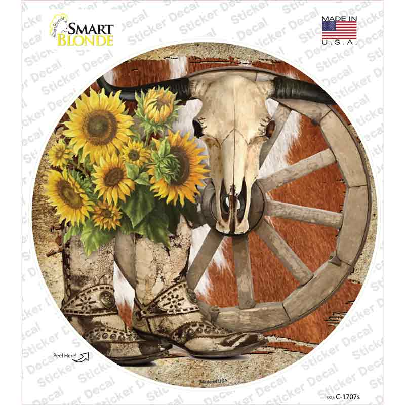 Boots Cow Skull Barn Novelty Circle Sticker Decal