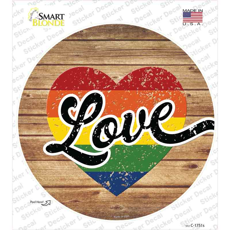 Love Heart On Wood Novelty Circle Sticker Decal Small