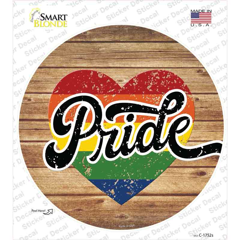 Pride Heart On Wood Novelty Circle Sticker Decal Small