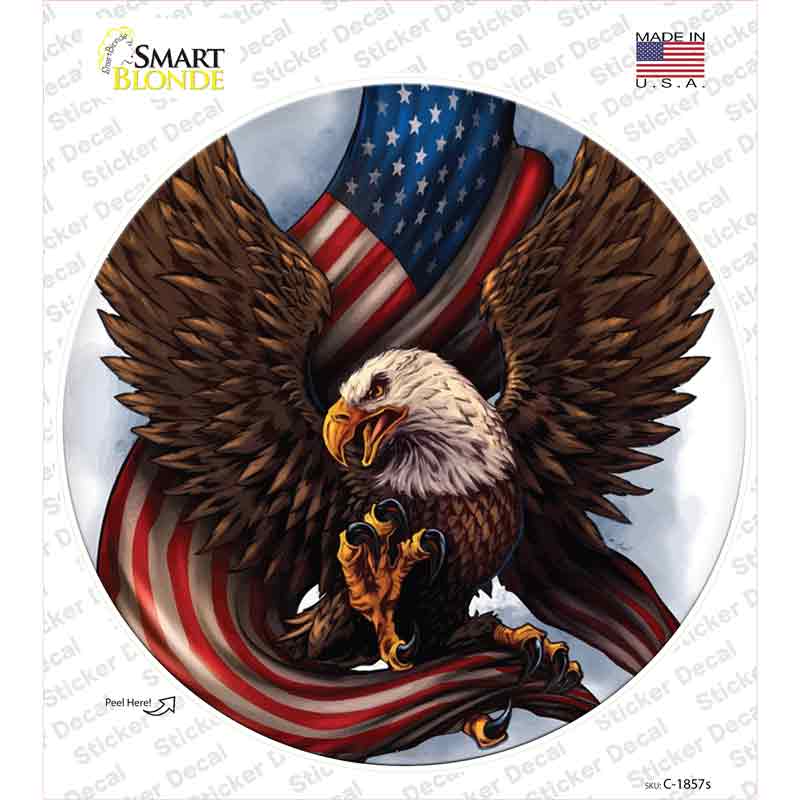 Eagle Claws American Flag Novelty Circle Sticker Decal