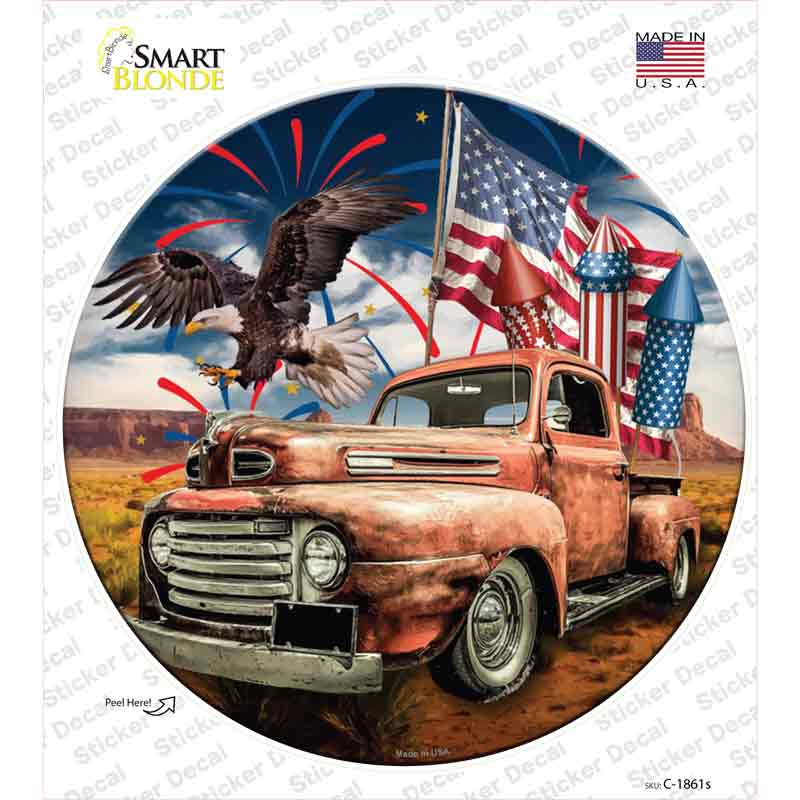 Eagle Rusty Truck Novelty Circle Sticker Decal