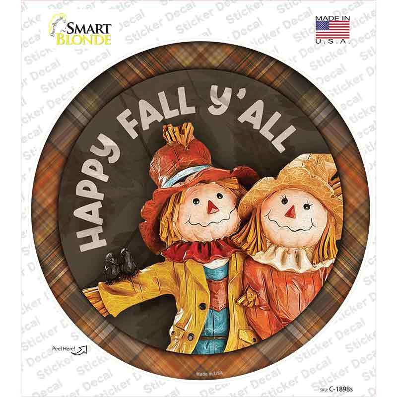 Happy Fall Yall Scarecrow Novelty Circle Sticker Decal Small