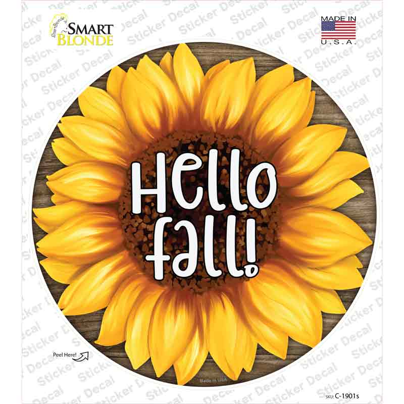 Hello Fall Sunflower Novelty Circle Sticker Decal Small