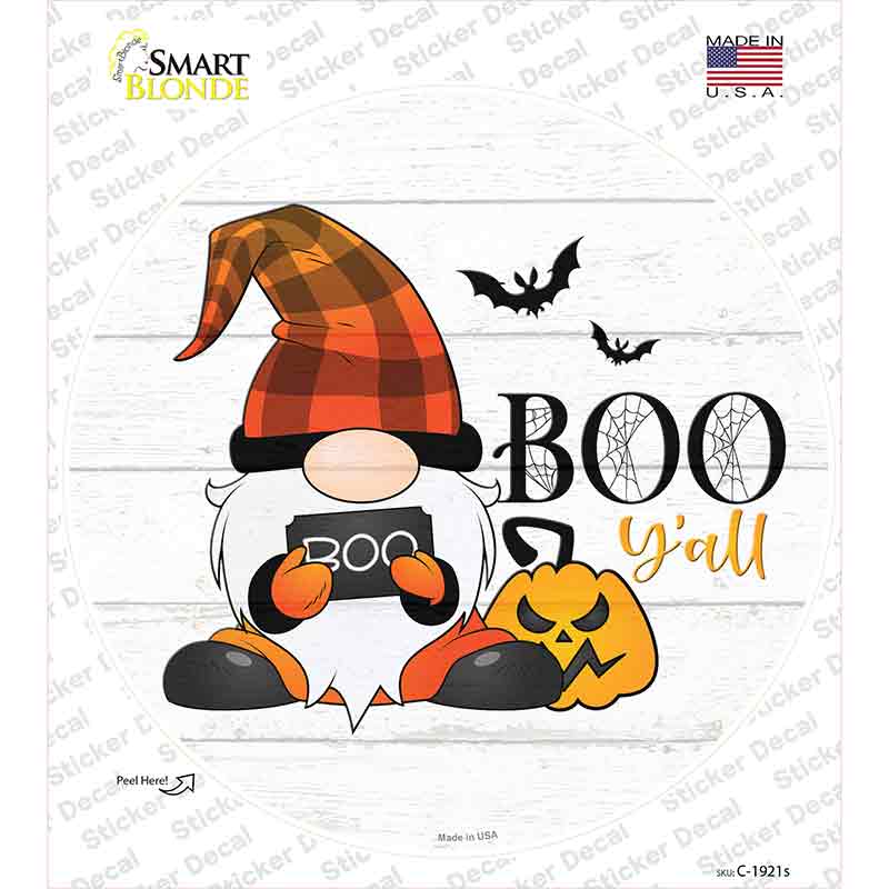 Boo Yall Spooky Gnome Novelty Circle Sticker Decal Small