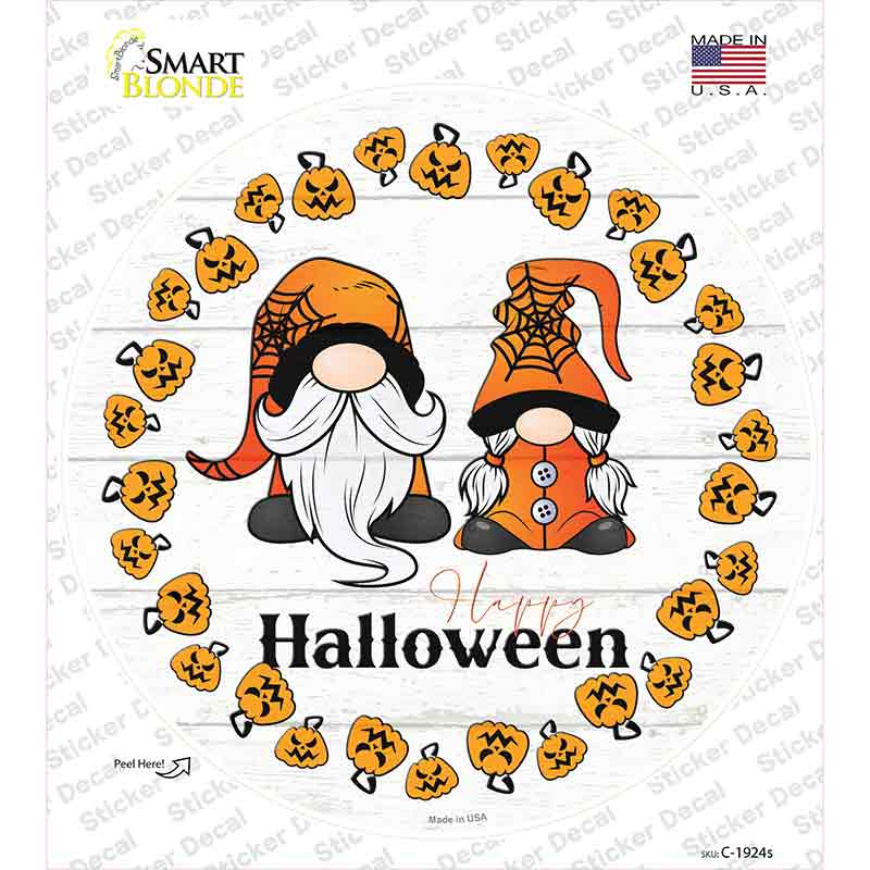 Happy Halloween Pumpkin Spooky Gnomes Novelty Circle Sticker Decal Small