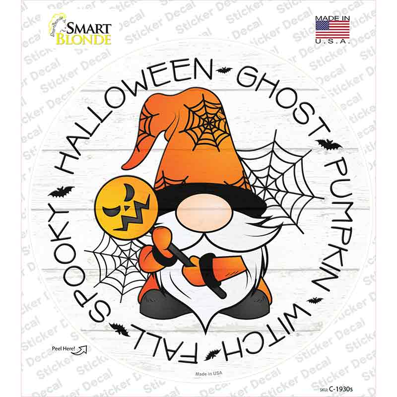 Spooky Halloween Gnome Novelty Circle Sticker Decal