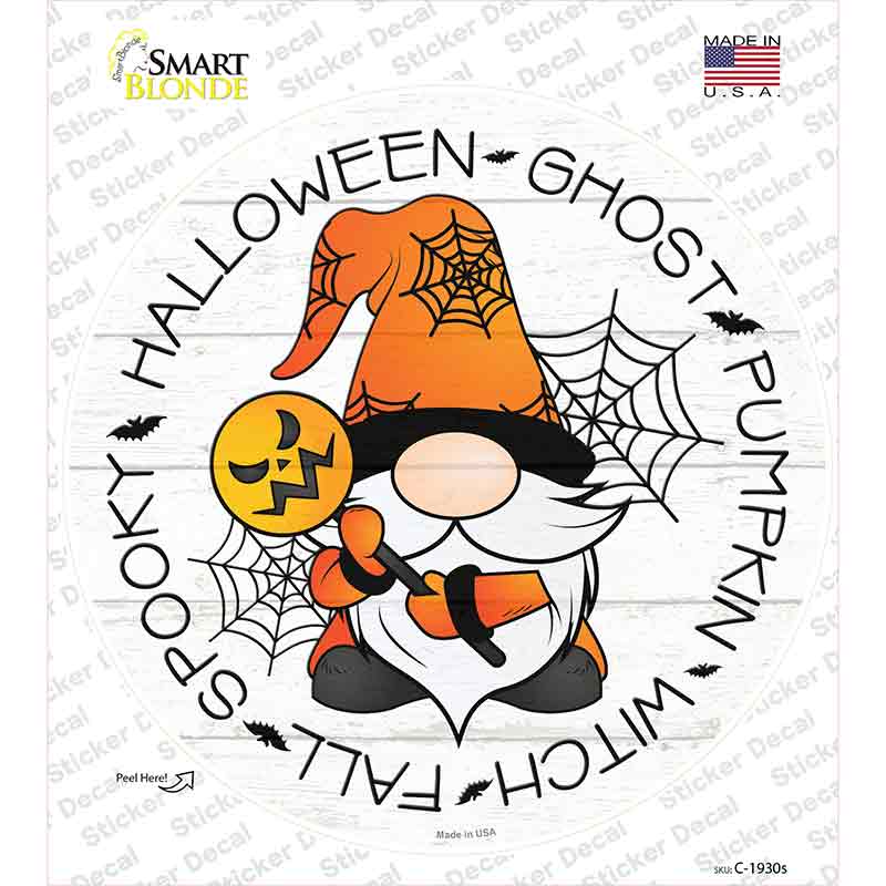 Spooky Halloween Gnome Novelty Circle Sticker Decal Small