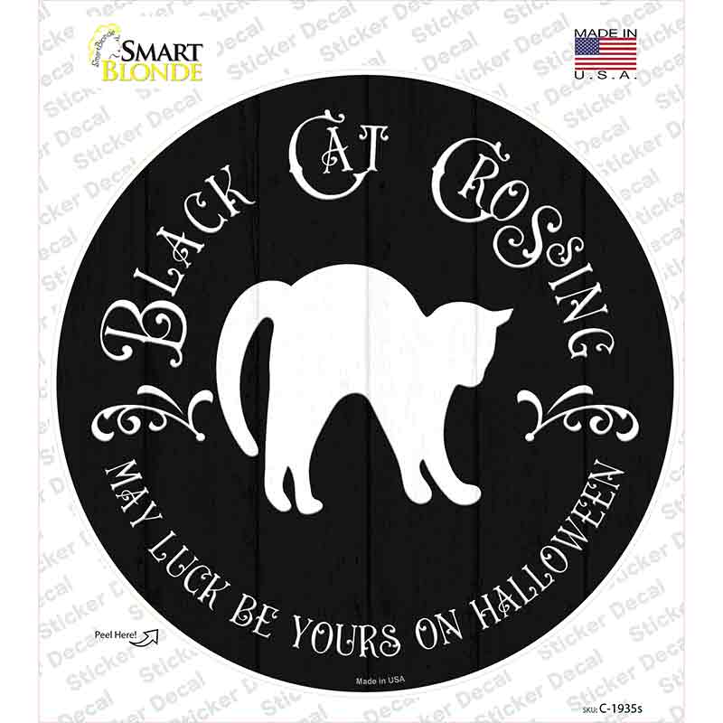 Black Cat Crossing Novelty Circle Sticker Decal Small