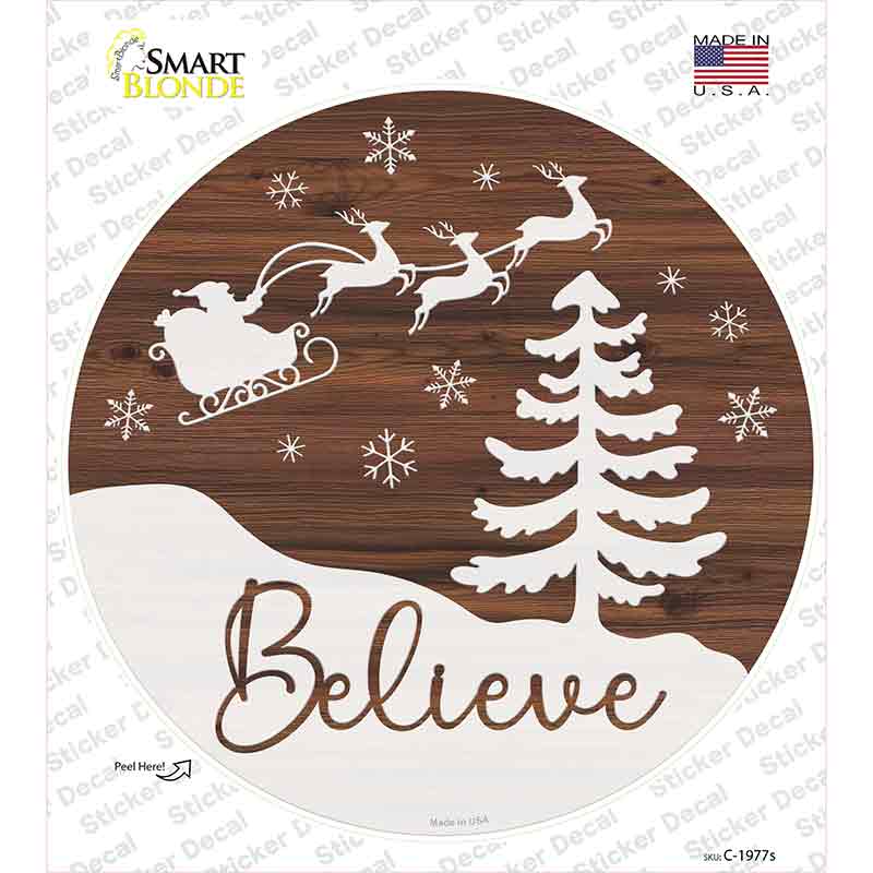 Believe Santa Sleigh Novelty Circle Sticker Decal Small