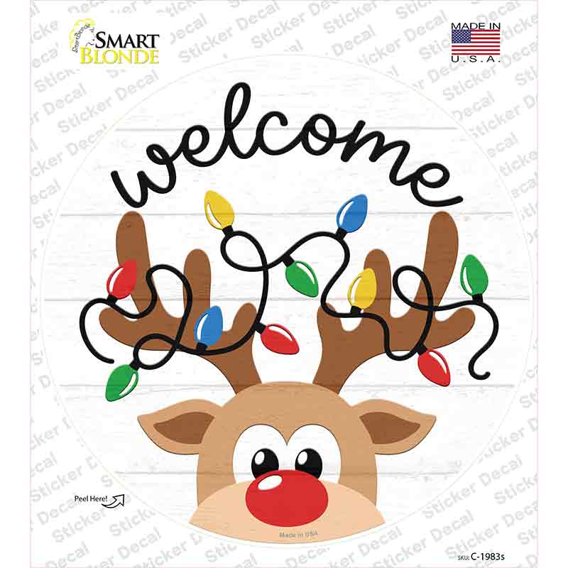 Welcome Reindeer Novelty Circle Sticker Decal