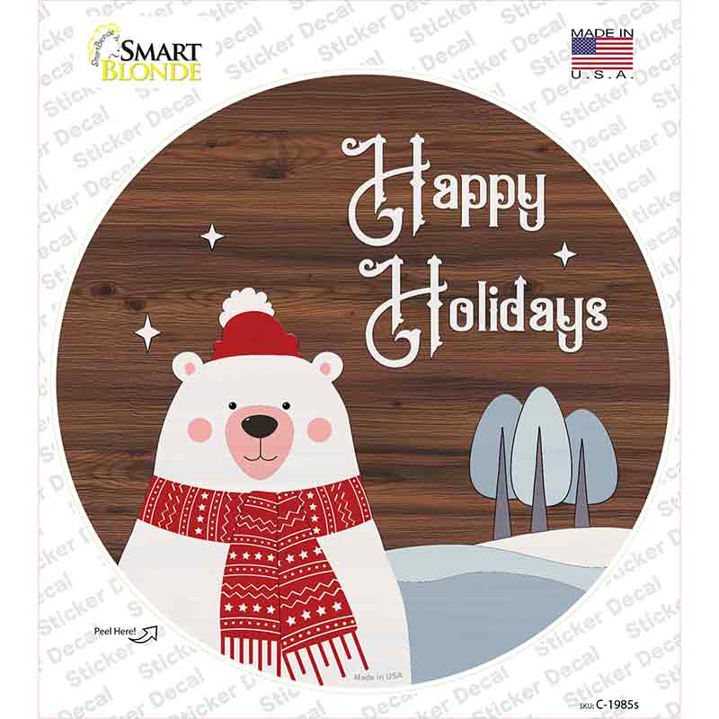 Happy Holidays Polar Bear Novelty Circle Sticker Decal Small