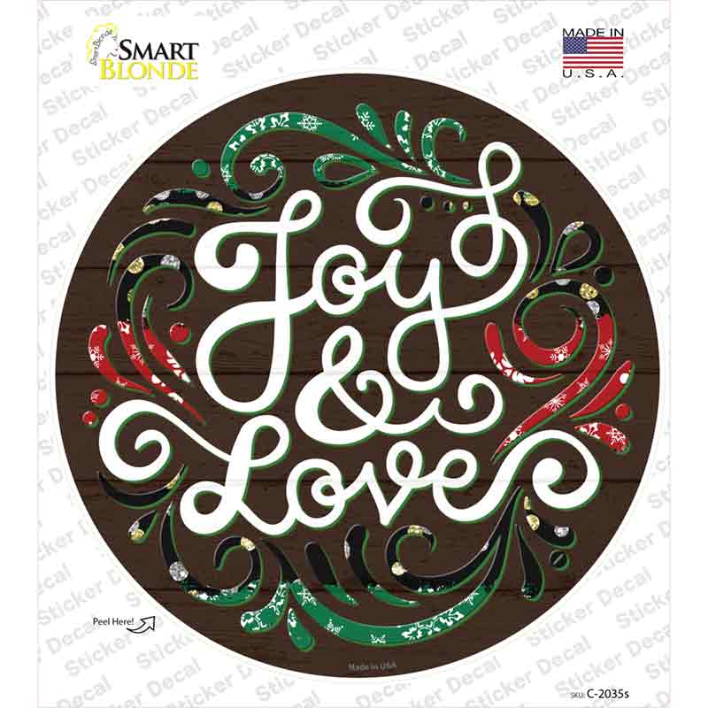 Joy and Love Christmas Novelty Circle Sticker Decal Small