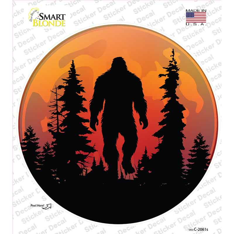 Bigfoot Silhouette on Moon Novelty Circle Sticker Decal C-2061s