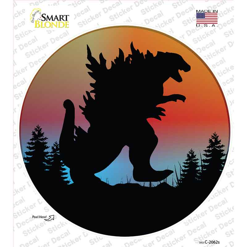 Godzilla Silhouette Sunset Novelty Circle Sticker Decal C-2062s